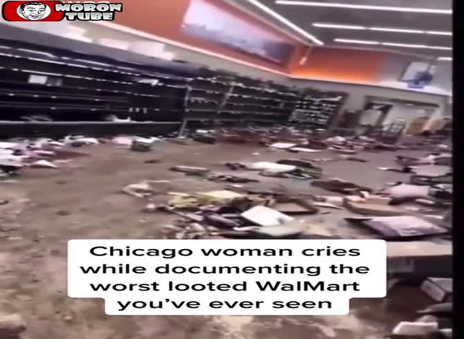 Video :When a woman finds the wreckage of Walmart shop looting, she sobs